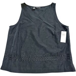 NWT Rafaella Black Embroderied 2 Pieces Set Top and Pants Linen Blend Y2K